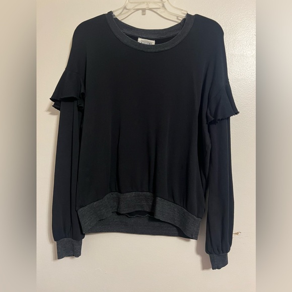 Nation Ltd Ruffle-sleeve Sweatshirt Women’s Size S Black Round Neck Long sleeve - Picture 2 of 12